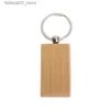 Keychains Lanyards Natural Wood Key Ring Keychains Round Square Anti Lost Wood Accessories Gifts Q240201