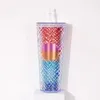 Diamond Radiant Goddess Cup Met 710ml Zomer Koud Water Cup Tumbler Met Stro Dubbellaags Plastic Durian Koffiemok 240124