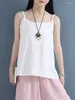 Women's Tanks Chinese Style Summer Zen Solid Color Cotton And Linen Camisole Shirt Button Up Bottom Vest For