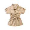 Kläder sätter barn baby flickor kläder fast färg bomull jumpsuit knapp front korta ärm shorts bodysuit avsmalnande midja sommar 1-6y