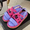 Toe Düz Platform Ayakkabı Kadın Sandalet Sihirli Tap Kenar Kenar Markalı Sandales Kadın