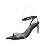 Sandals 2024 Women Black Chic Simple Summer Pumps Crystal Chains Strap High Heels Prom Party Sandalias Ankle Sapatos