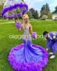 Sparkly Lilac Purple Mermaid African Prom Dresses for Women Luxury Diamond Tassel Feather Evening Ceremony Gown Black Girl