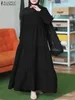 Ethnic Clothing Muslim Fashion Hijab Dress Turkey Dubai Abaya Kaftan Islam ZANZEA Elegant Sundress Abayas For Women Solid Vestidos 2024