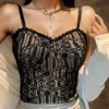 Dames T-shirt Dames Sexy Geplooid Mouwloos Ondergoed Tank Tops Met Bh Pad Lace Up Hemdje Dames 2024 Zwart Zomer Casual Slim Crop Tops L240201