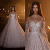 Vestidos de casamento requintados rendas lantejoulas miçangas vestidos de noiva uma linha manga longa vestidos de noiva brilhantes feitos sob encomenda mais tamanho