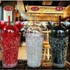 450ml Fare Kulak Su Şişesi Sequins ile Kızlar İçin BPA ÜCRETSİZ Çift Duvar Tumbler Saman Yeniden Kullanılabilir Smoothie Cup Drinkware 240129