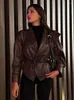 Jaquetas femininas 2024 outono moda rendas jaqueta de couro para mulheres casual com decote em v manga longa cintura alta senhora vintage casaco de rua