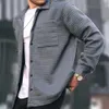 Mens Lapel Collar Large Pockets Shirt Solid Color Trendy Loose Shirt Jacket For Spring Autumn 240201