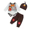 Ensembles de vêtements 0-2Y bébé garçon premier Thanksgiving tenues Turquie lettre motif à manches longues barboteuses pantalons chapeau 3pcs vêtements ensemble