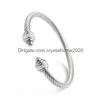 Bangle Fashion Stainless Steel Bangle New Colored Zircon C Shape Twist Bracelet For Women Adjustable Party Jewelry Gift Accessories S Dh7I4