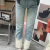 Women's Designer Jeans High Waisted Thicken Women Winter Warm Denim Plush Straight Trousers Fashion Chic Casual Blue Cropped Pants