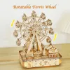 Ury 3D Wooden Puzzles Led Rotatable Ferris Wheel Music Octave Box Model Mechanical Kit Assembly Decor DIY Toy Gift for Kid Adult 240122