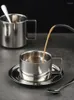 Tazze Piattini Set di tazze da caffè europee in acciaio inossidabile 304 Set di tazze da caffè a doppio strato con isolamento termico creativo Tazza da latte in tre pezzi