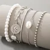 Länk armband huatang vackra pärlsten porträtt hänge för kvinnor trendig silverfärg legering justerbar armband 5 st/set smycken