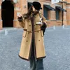 Женская зимняя куртка из овечьей шерсти с добавлением бархата, утепленная 2024. Двубортное пальто из длинного теплого тренда из оленьей кожи.