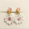 Ensemble de 4 boucles d'oreilles et collier en forme de fleur de marguerite, bracelet en tissu rose/jaune, bijoux pour femmes