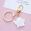 Chaveiros Criativo Vintage Anjo Branco Chaveiro Mulheres Menina Bonito Mini Pérola Coração Chaveiro Anel Titular Trinket Bag Charms Jóias