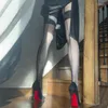 Mujer calcetines en forma de pie medias altas medias con lámpilos sexy medias de entrepierna abiertas aceite retro lineal de fondo brillante pantimedias costado