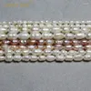 Pierres précieuses en vrac fines perles d'eau douce naturelles roses et blanches en forme de riz pour la fabrication de bijoux, bracelet, collier, fil de 3 à 5 mm, 35,6 cm.