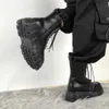 Boots 2023 New Punk Women Platform Boots الكاحل أحذية الإناث الصخور جولة إصبع القدم الدانتيل حتى الأزياء الرجعية أحذية مكتنزة ديكور المعادن أحذية قصيرة