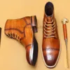 High Quality Mens Genuine Leather Black Brown Dress Shoes Lace Up Autumn Ankle Boots Men