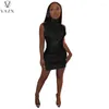 Casual Dresses VAZN 2024 Sleeveless High Collar Dress Pure Color Lady Mini Short Fashion Women Sexy Street Style