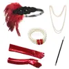 Party Supplies 1920s Gatsby Accessories Cosplay Flapper Halloween Charleston Costume Red Set Headpiece Great Feather Pannband Golve