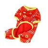 Dog Apparel Festive Jackets Fleece Lined Pet Chinese Year Costume Warm Jumpsuit With Cartoon Pattern
