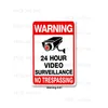 Pôster de metal sinal de aviso 24 horas, vigilância por vídeo, propriedade privada, sem invasão, decoração de parede interna e externa, placa de estanho 240131