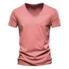 Maglioni da donna T-shirt a maniche corte con scollo a V in puro cotone fiammato da uomo estivo