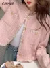 CJFHJE Koreaanse Stijl Vintage Elegante Dame Tweed Jassen Roze Lange Mouw Pak Jas Vrouwen Herfst Winter Korte Zwarte Blazers Vrouwelijke 240124