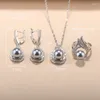 Necklace Earrings Set Natural Pearl Wedding Dress Bridal For Women And Adjustable Ring Size 4-Piece Sets