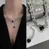 Chokers hip hop siyah rhinestone aşk kalp dikenleri cazibe kolye kadınlar için punk rock çift katman zincirleri cezbetme kolye trend takı yq240201