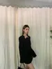 İş Elbiseleri Ofis Lady Siyah Takım Kadınlar Bahar Uzun kollu ceket üst yüksek bel sargısı kalça kısa etek iki parçalı set moda kadın