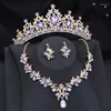 Ketting oorbellen set prachtige prinses paars kristal bruids voor vrouwen tiara's kroon bruid bruiloft sieraden