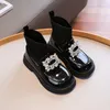 Zapatos Rhinestone Girls Sock Shoes Children's Leather Boots Autumn Winter Children Fashion Anti Slip Rubber Sole Footwear 240119