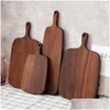 Chopping Blocks New Hangable Black Walnut Cutting Board Durable Wooden Chop Fruit Pizza Sushi Bbq Tray Solid Unpainted Non-Slip Kitche Dhj9Q