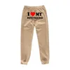 Pantalons pour hommes Joggers de poche latérale confortable en peluche pantalons de survêtement chauds pour femmes avec taille haute élastique lettre imprimée pour l'automne hiver Saint-Valentin