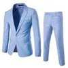 Men Pants Set Men Business Suit Stylish Men's Business Suit Set Lapel Single Button Coat Slim Fit Pants with Pockets 240125