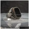 Anneaux de bande Bague turque faite à la main pour hommes Vintage Double épées Noir Zircon Punk Islamique Relius Bijoux Musulmans Livraison Directe Dhaxt