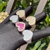 Cluster Rings Bubble Letter Baguette Heart Ring For Women Pink Stones Glossy Girls Rose Gold Plated Hip Hop Jewelry