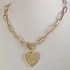 Pendant Necklaces Gold HEART charm neckace Micro pave Link chain screw clasp Carabiner gold heart charm G230206281K