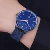 Toppmän tittar på Blue Strap Waterproof Date Quartz Watch Man Full Steel Dess Wrist Clock Man Waches Wristwatches277z