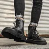 Boots Working Lace-up Combat 5Cm Chunky Heel Platform Men British Style Thick Sole Increase Height Casual