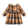 Robes de fille Girlymax Automne Automne Hiver Thanksgiving Imprimer Bébé Filles Boutique Vêtements Tissé Enfants Robe À Manches Longues À Carreaux Longueur Au Genou