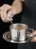Tazze Piattini Set di tazze da caffè europee in acciaio inossidabile 304 Set di tazze da caffè a doppio strato con isolamento termico creativo Tazza da latte in tre pezzi