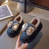 Children Fashion Girls Cotton Leather Shoes Round-toe Cute Kids Cute Bow with Metal Slip-on Casual Loafers Breatheable 240131