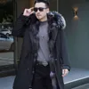 Designer Winter Parker Mens Mid Length Haining Fur Integrated Thickened Black Hair Overcoming Coat B6NX