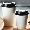Disposable Cups Straws 50pcs Coffee Double-layer Paper Cup With Lid Milk Tea Insulation Takeaway Office Drinking Accessories